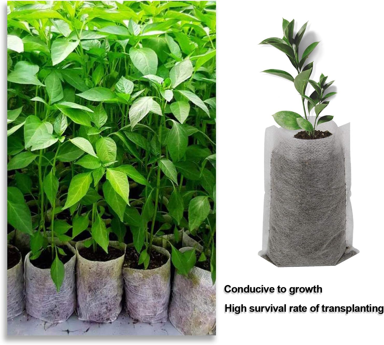 Nursery Growing Bags, 400pcs Fabric Plant Bags, Non-Woven Plants Grow Bags, Seeding Starter Bag Seedling Plants Pots
