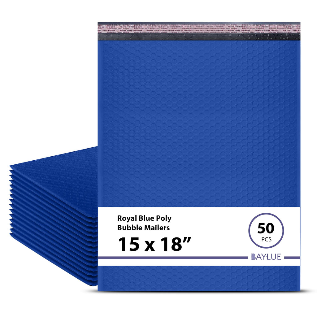 Royal Blue Bubble Mailers 15x18, Poly Padded Envelopes #8, 50 Pack