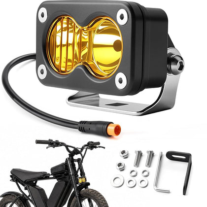 Universal 3 Pin E-Bike Headlight 20W 6500K LED Front Light Yellow