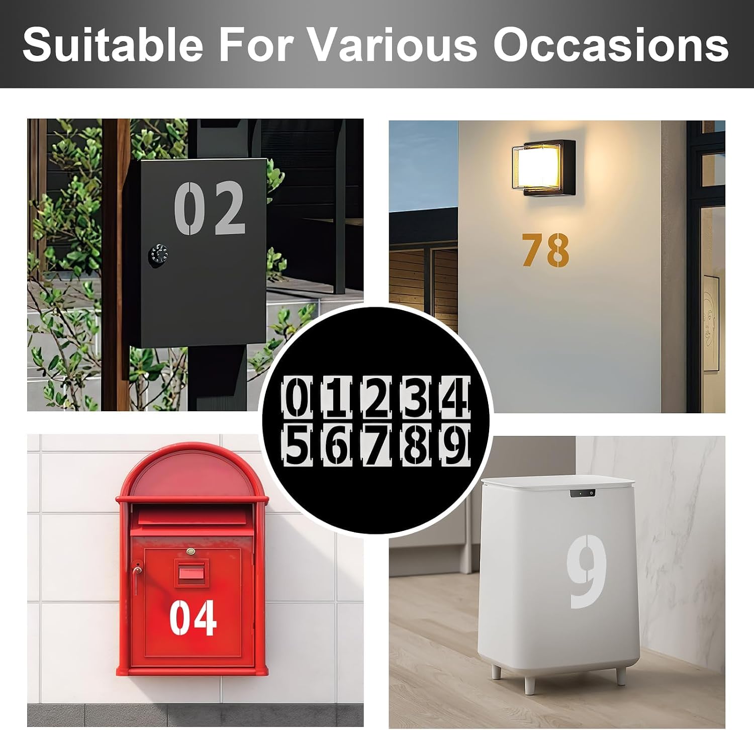 4 Inch Curb Number Stencils, 20Pcs 0-9 Address Curb Stencil Kit | Reusable, Plastic Numbers, Interlocking Stencils