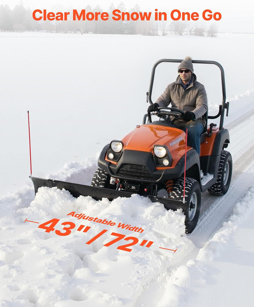 Snow Plow Blade, 43 in/72 in Width Adjustable Snow Plow Kit, Easy to Detach, Universal Mount Plowing Attachment with