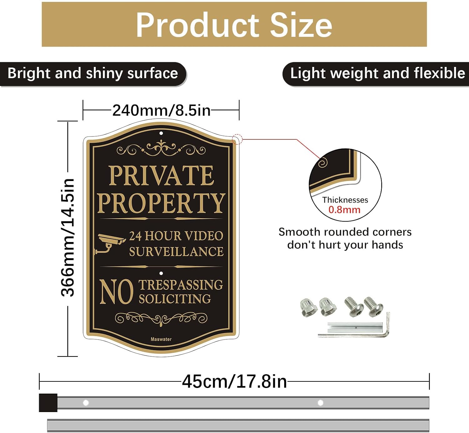 Large Private Property No Trespassing Sign For House, 8" x 14" All Metal Construction Yard Sign With 28" Long Stake