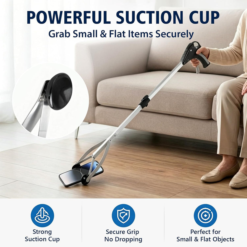 32" Suction Cup Grabber Tool (2 Pack), Foldable Grabber Reacher Tool for Seniors/Smooth Surfaces Items, Heavy Duty