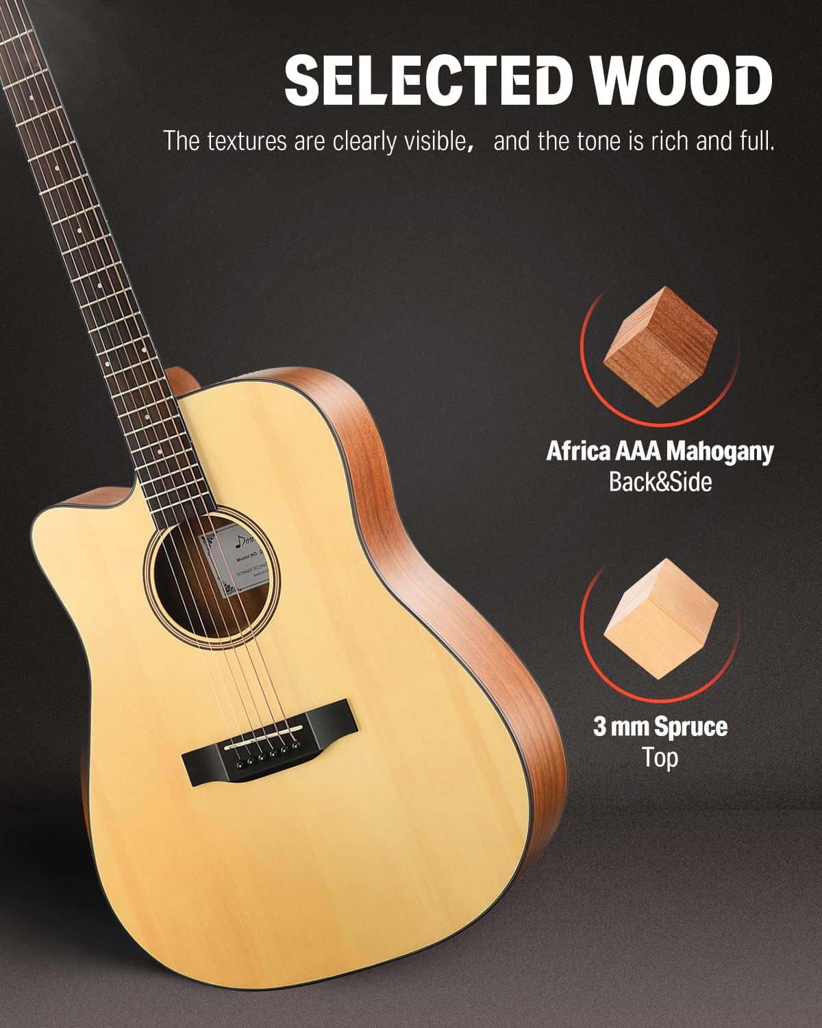 Left Handed Acoustic Guitar Kit for Beginner Adult Full Size Cutaway Lefty Acustica Guitarra Bundle Set with Bag