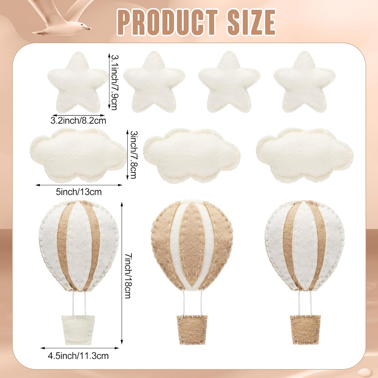 10 Pcs Star Hot Air Balloon and Cloud Nursery Decor Western Wall Decor for Bedroom Mini Felt Clouds Stars Hot Air