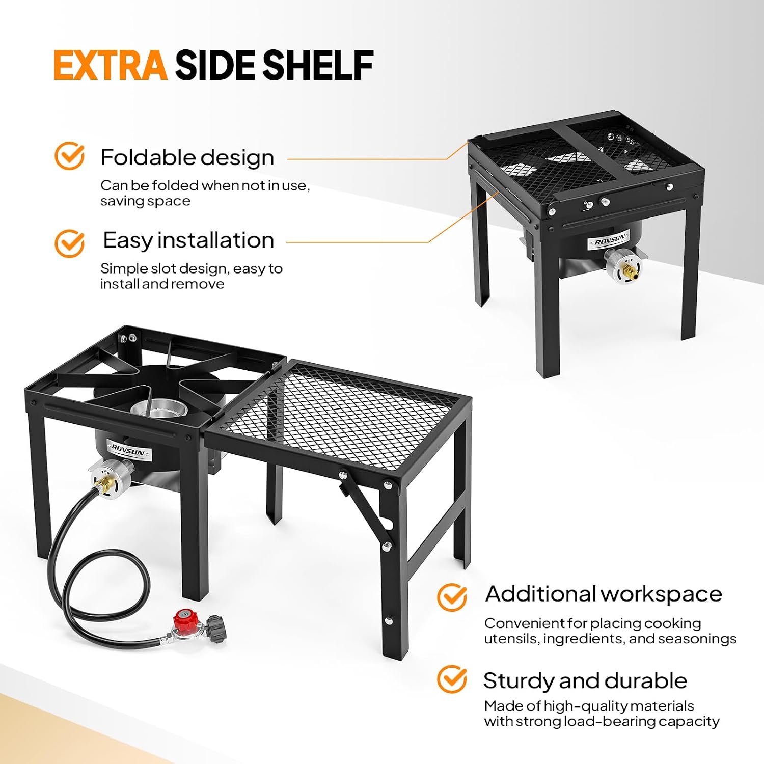 Portable Propane Gas Stove with Foldable Side Rack, Single Burner Camp Stove Cooker for Outdoor Backyard Cooking
