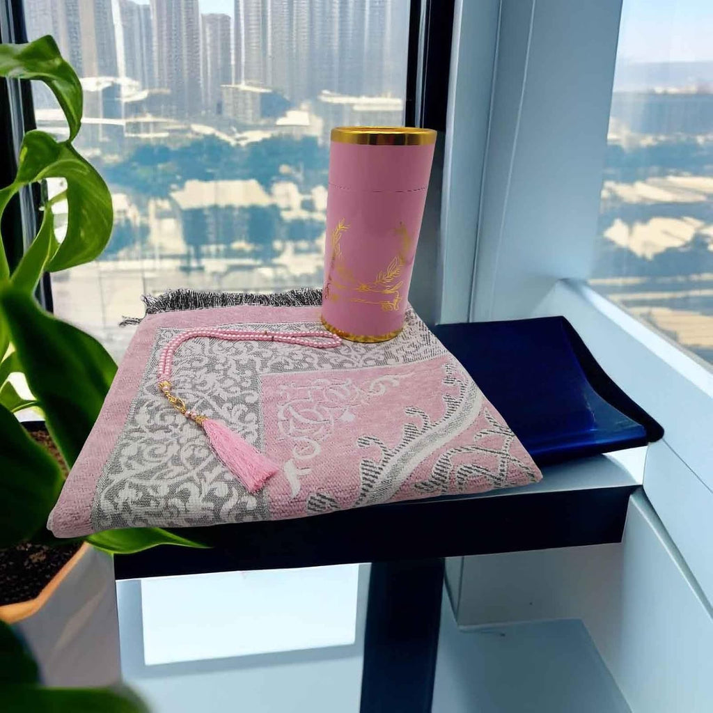 Muslim Prayer Rug and Beads with Gift Box, Soft Islamic Prayer Mat, Islamic Gifts Set, Prayer Carpet Mat