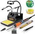 100W Soldering Iron Kit, Heavy-Duty Non-Slip Stand, 180-500°C, Auto Sleep | Helping Hands ＆ Magnifier, Fast Heating