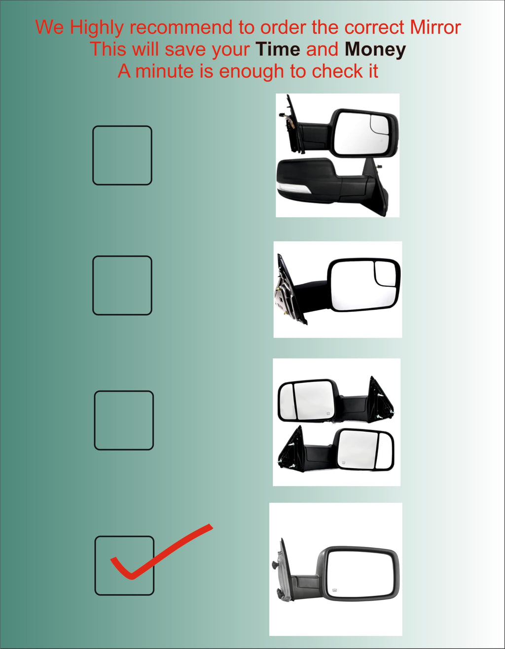 Passenger Side Mirror Glass Compatible with RAM 1500 2500