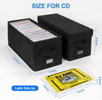 CD Case Holder with Handles and Lid – CD Storage Box with External Label Slots, Easy-to-Move Organizer Case for