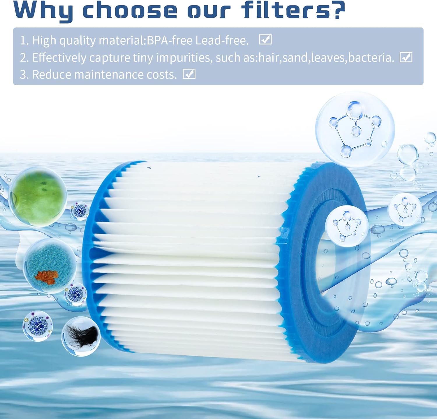 Type I Pool Filter Cartridge,Pool Filter Cartridge Size 1 for 58093,for Summer Waves 300/330 Gal/h Filter Pumps(4 Pack)