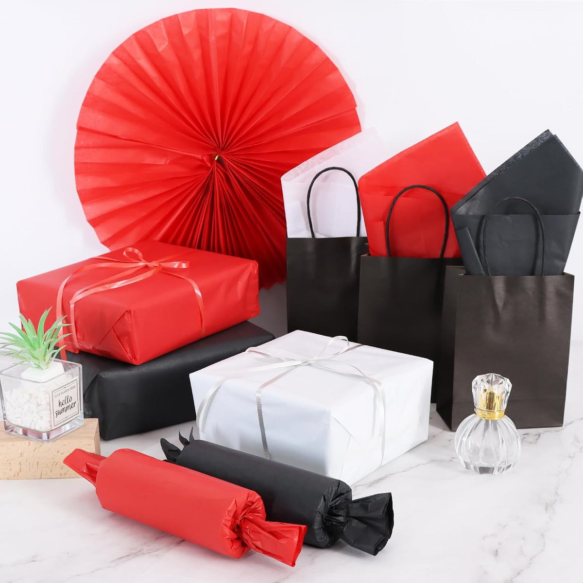 90 Sheets Red Black White Tissue Paper Bulk for Gift Wrapping Bags