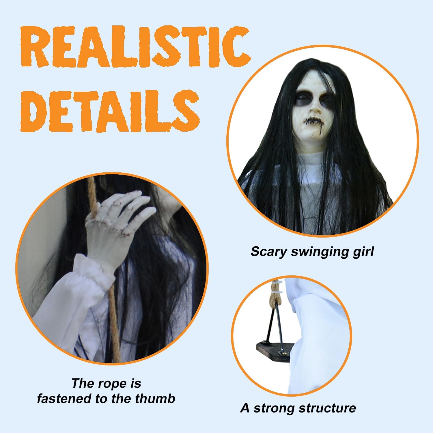 Halloween Decorations Props Hanging Swinging Girl with Creepy Expressions, Hanging Ghosts The Best Indoor and Outdoor