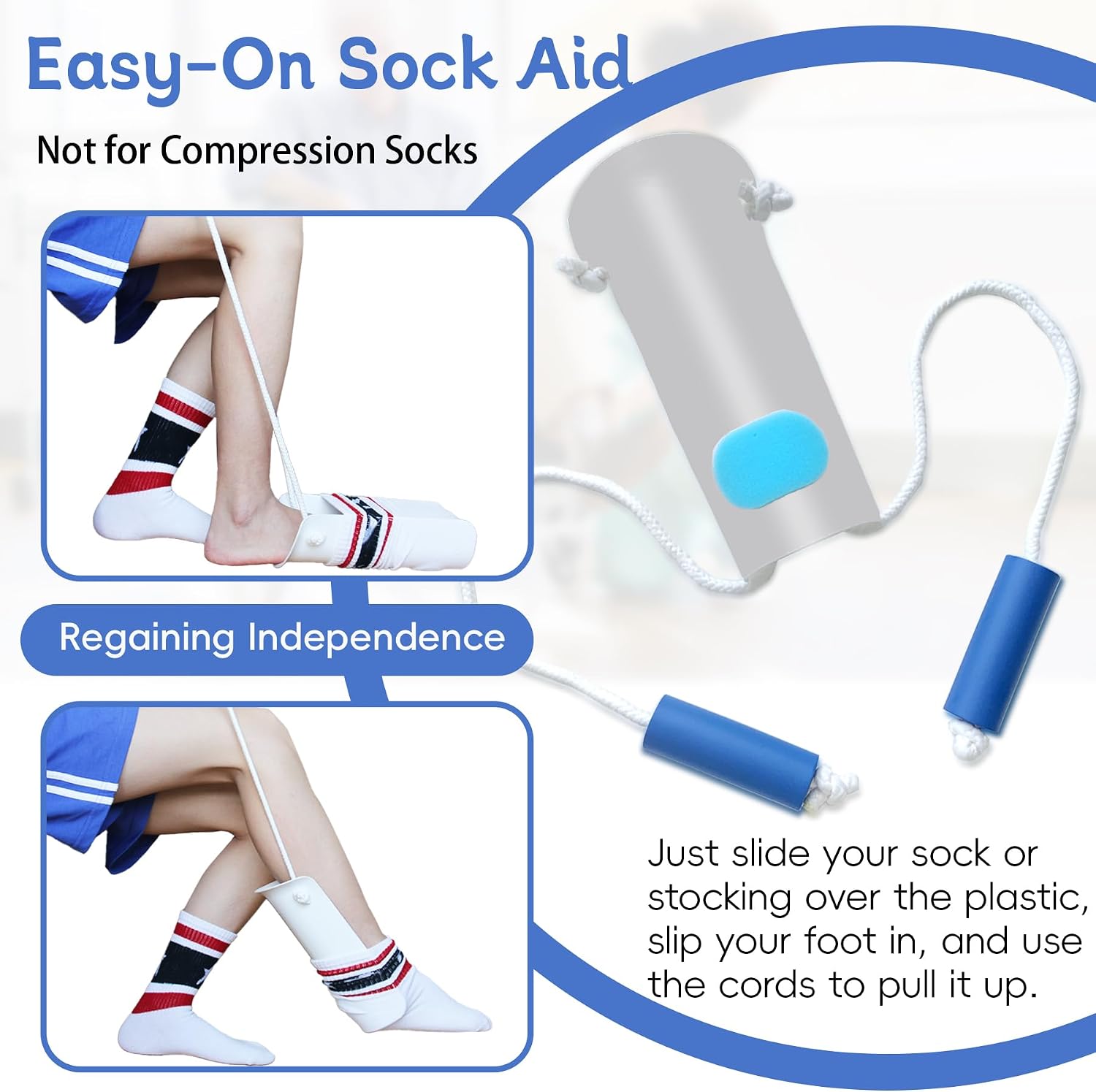 Sock Aid, Sock Aid Device for Seniors, Sock Helpers to Put on Your Socks with Foam Handles, Sock Assistant Device no