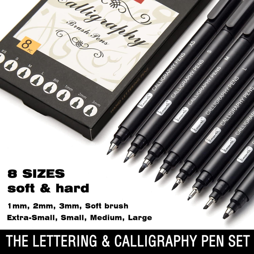 Calligraphy Pens,8 Size Calligraphy Pens for Writing,Brush Pens Calligraphy Set for Beginners, Hand Lettering Pens