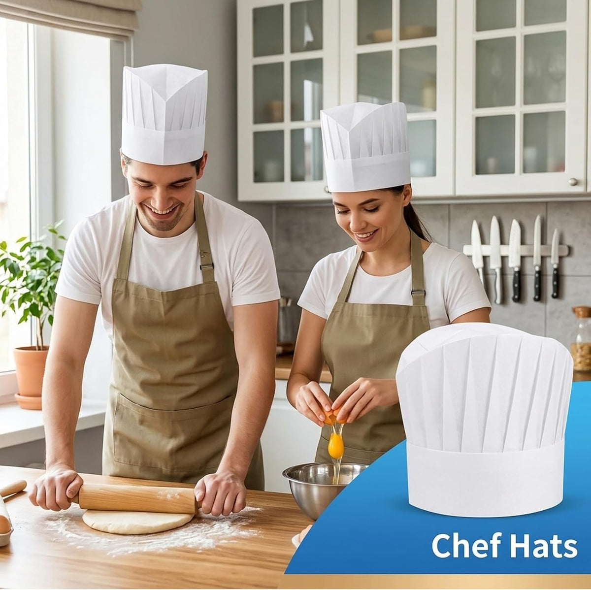 25 Count Chef Hat, Paper Chef Hats for Cooking Parties and Baking Classes, Non-Woven Disposable Chef Hats for Kitchen