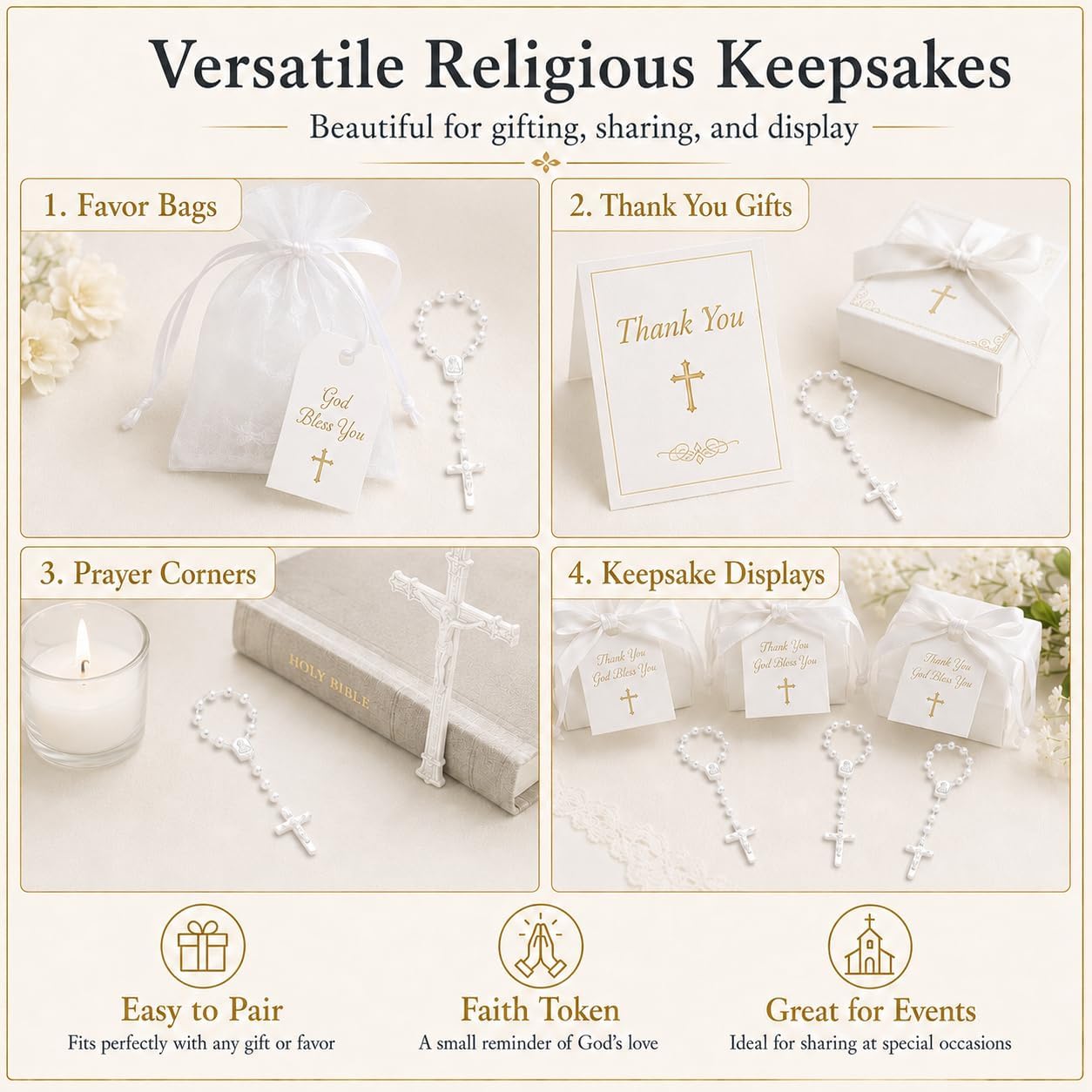 24 Pcs Mini Rosary Favors, Baptism Rosaries with Angel