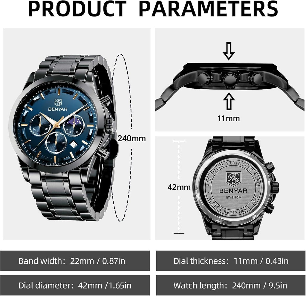 Mens Watches Analog Quartz Chronograph Waterproof Wrist Watches for Men Fashion Business Work Casual Sport Designer