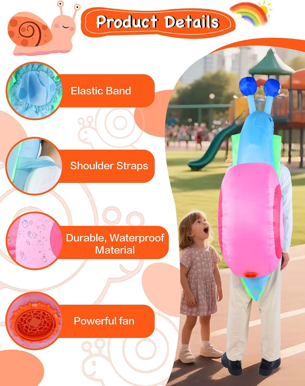 Inflatable Costume Adult Funny Snail Blow Up Costumes with Pocket Halloween Animal Outfit for Women Men Cute Party