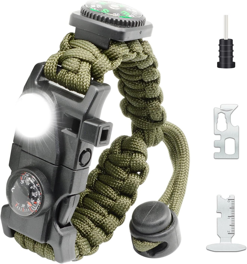 20 in 1 Survival Paracord Bracelet Adjustable Gear Kit with SOS LED Light, Fire Starter, Bigger Compass, Survival