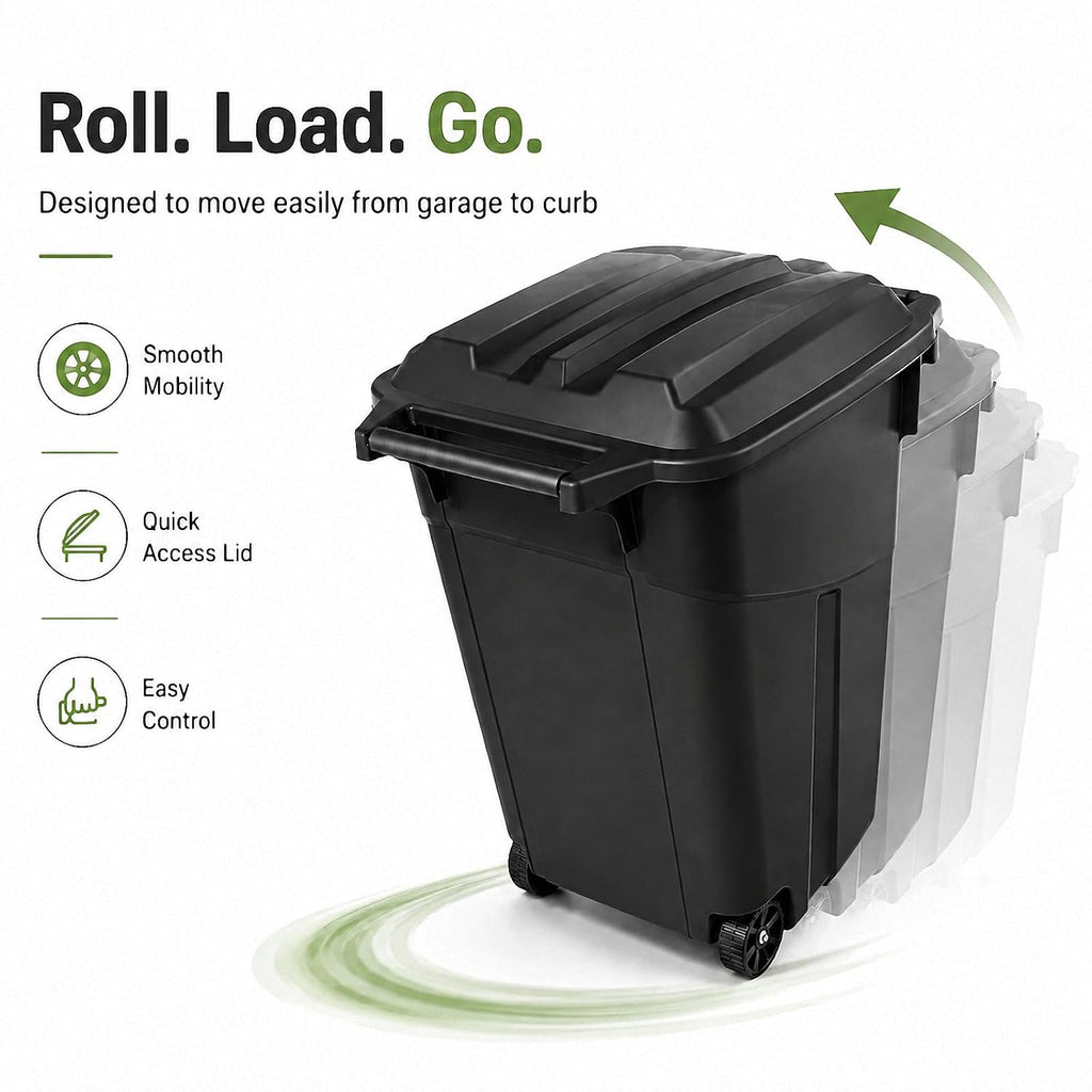 45 Gallon Wheeled Outdoor Trash Can Heavy Duty Garbage Bin with Lid | Secure snap lock lid and rugged wheels for