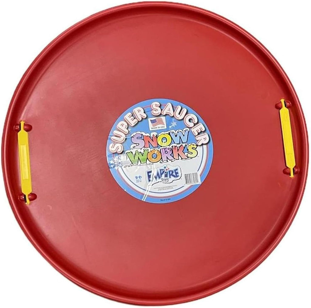 Lifetime Saucer Snow Sled, Heavy-Duty Plastic, Cold Weather Downhill Outdoor Winter Snow Sled Disc with Handles (Red).