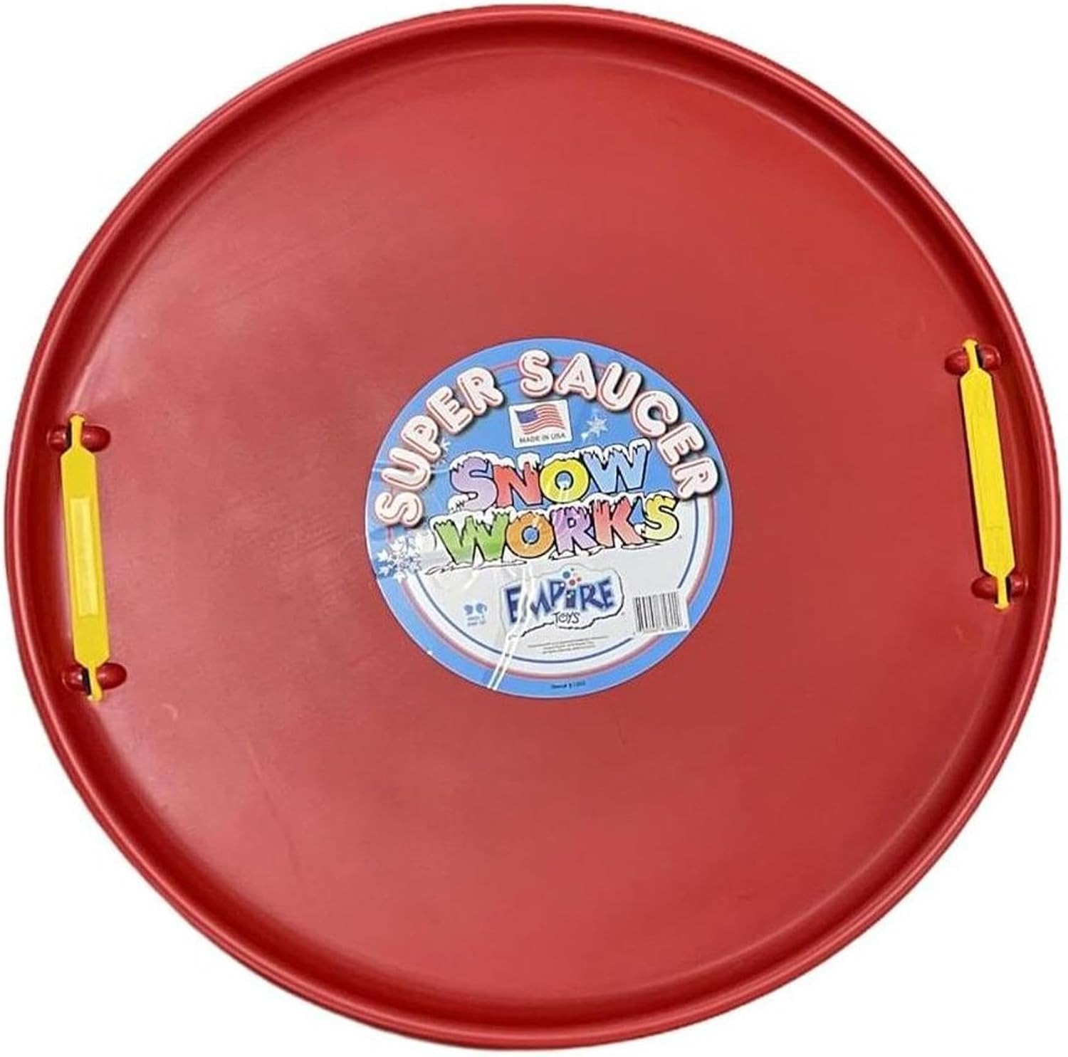 Lifetime Saucer Snow Sled, Heavy-Duty Plastic, Cold Weather Downhill Outdoor Winter Snow Sled Disc with Handles (Red).