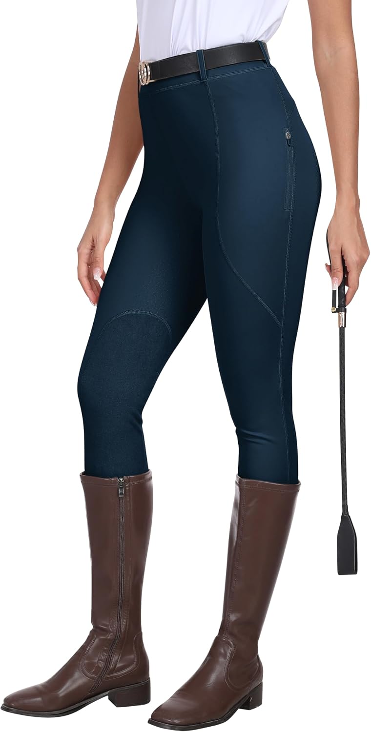 Women's Horse Riding Pants Full Seat Silicon Knee-Patch Equestrian Breeches Horseback Schooling Tights Zipper Pockets