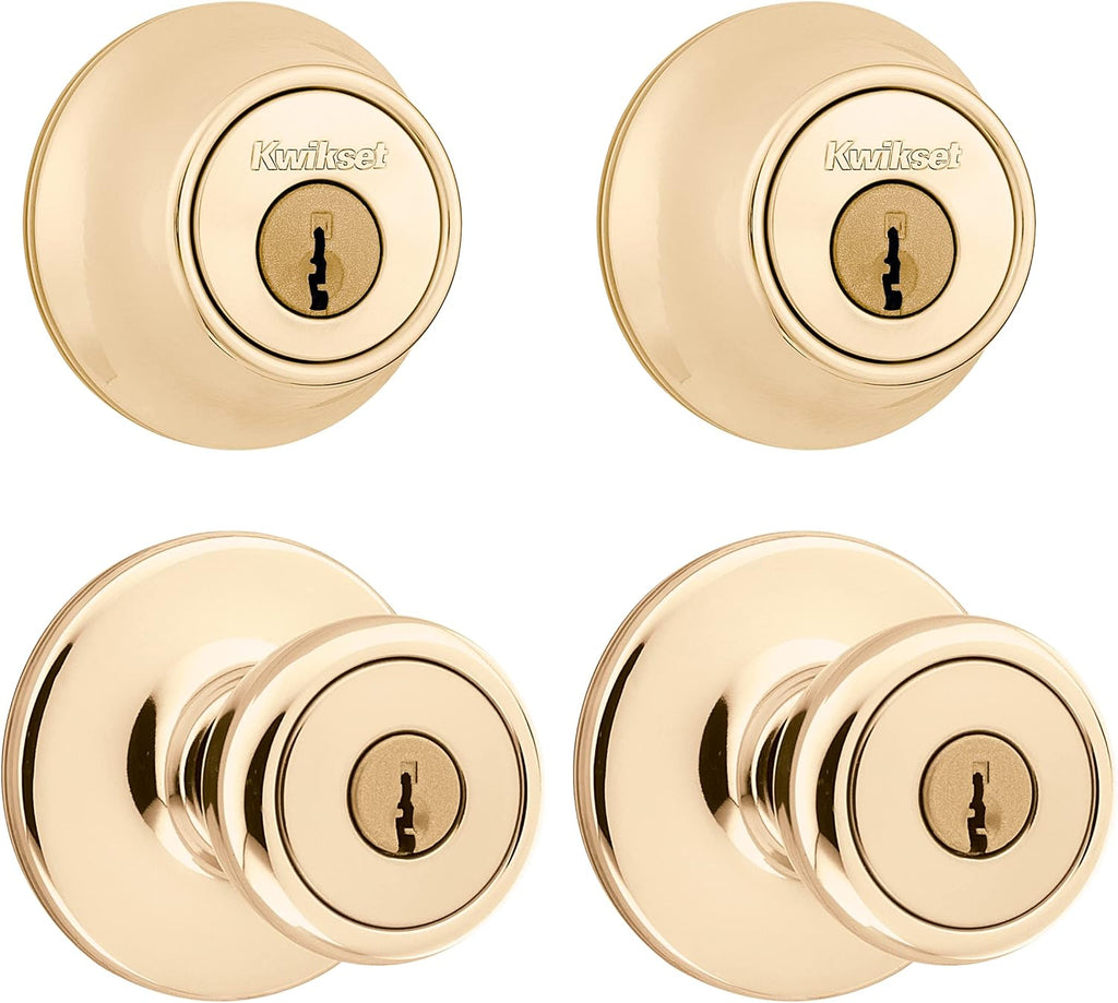 242 Tylo Entry Knob and Single Cylinder Deadbolt Project Pack in Polished Brass