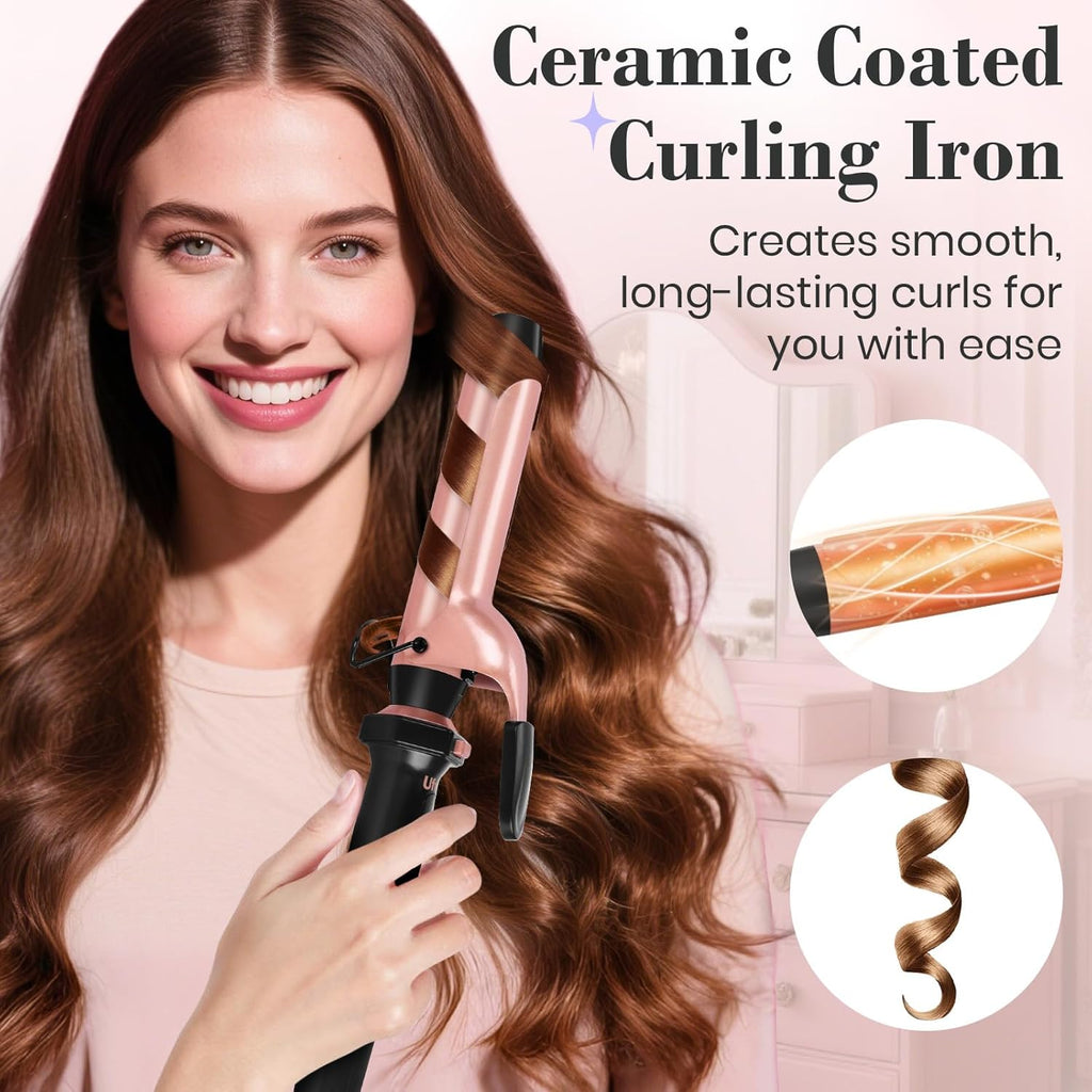 3 in 1 Curling Iron, Curling Wand Set with Thermal Brush Flat Iron Hair Straightener, Dual Voltage Wand Curler