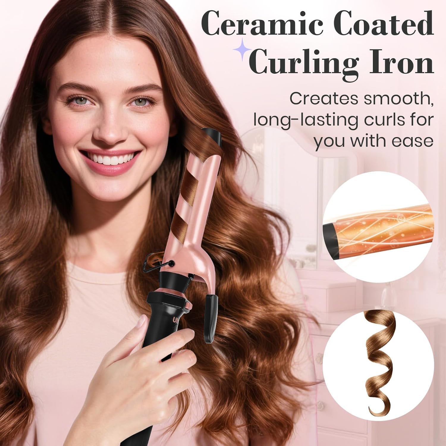 3 in 1 Curling Iron, Curling Wand Set with Thermal Brush Flat Iron Hair Straightener, Dual Voltage Wand Curler