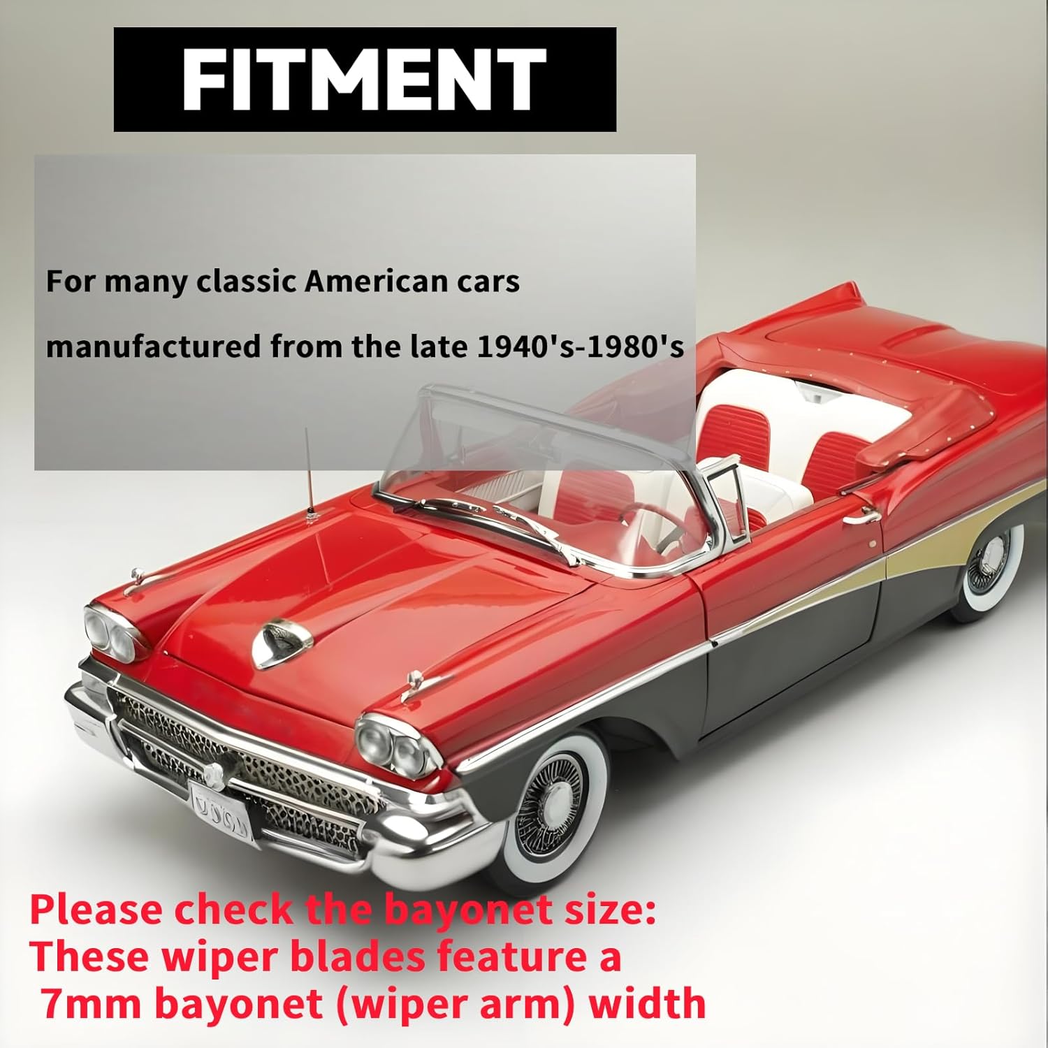 16" and 16" Classic Silver Wiper Blades (Pack of 2), 7mm Bayonet (Wiper Arm) Width for Classic Cars/Boat, Polished