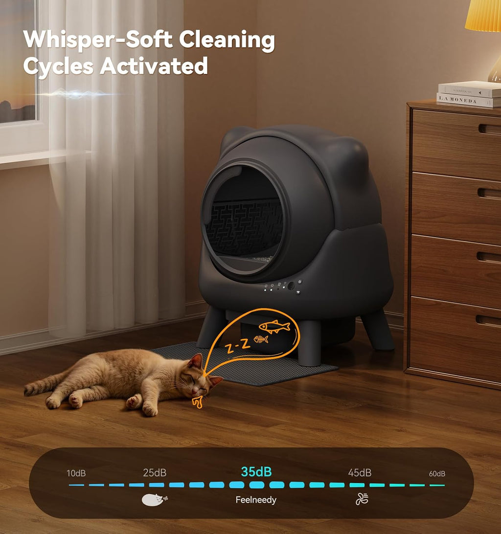 Automatic Litter Box, FEELNEEDY Self Cleaning Litter Box, Odor Control Robot, Cat Ears Design, 65L APP Real-Time