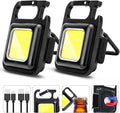 COB Rechargeable Keychain Flashlight 2Pack, High Lumen Super Bright LED Work Light with Magnet,Clip,Bottle Opener for