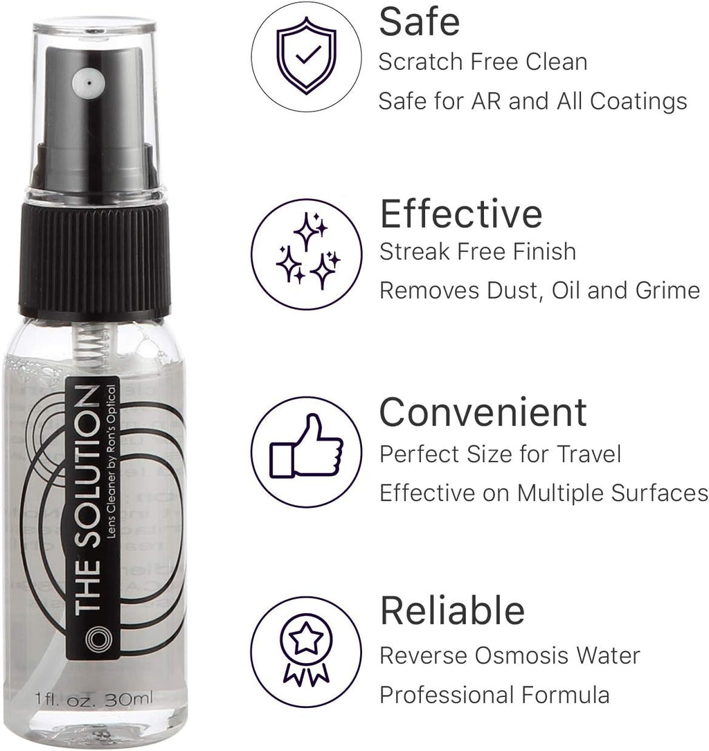 The Solution Lens Cleaner & Repair Kit | 1oz Alcohol Free Eyeglass Lens Cleaning Spray, Microfiber Cleaning Cloth &