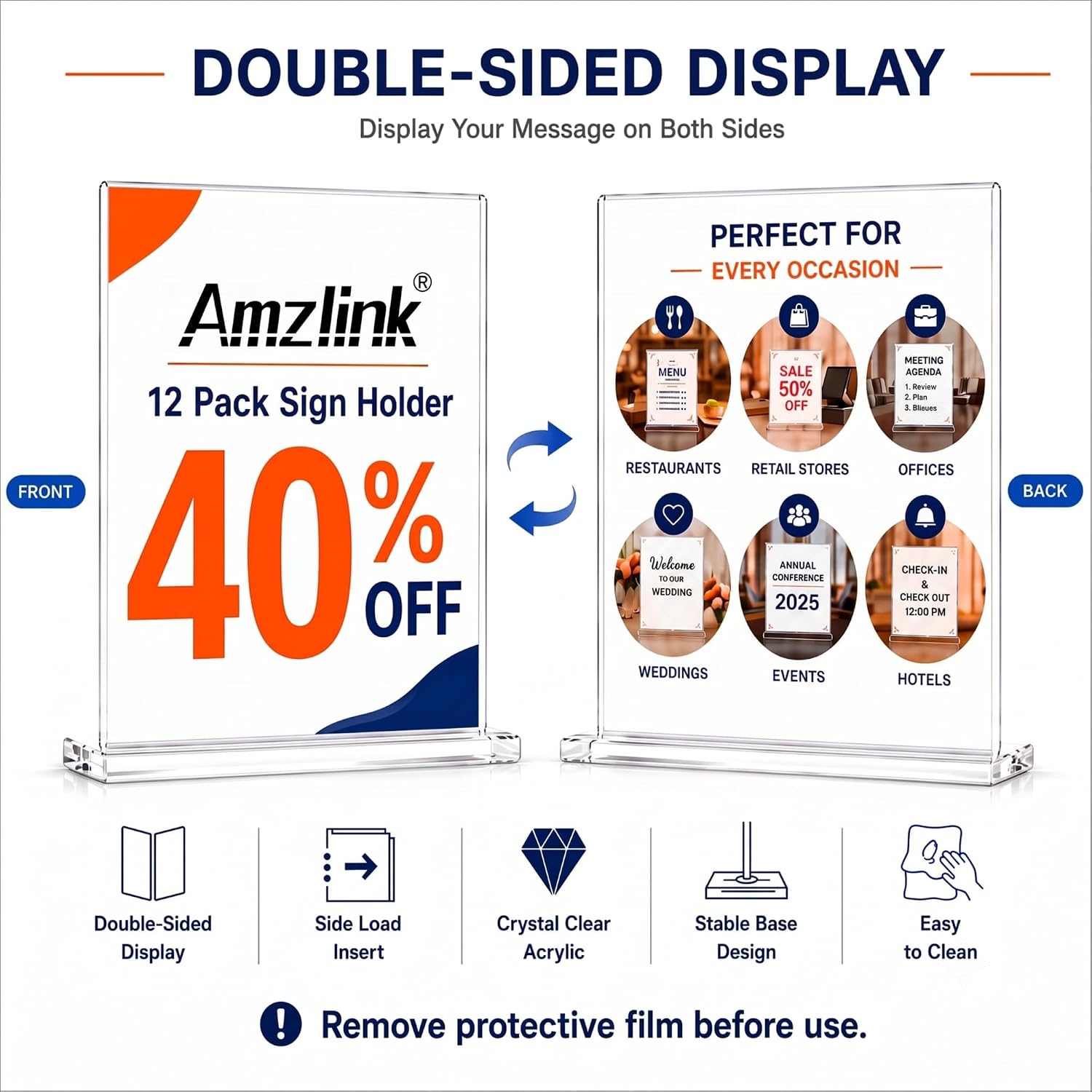 12-Pack Acrylic Sign Holder 8.5x11, Clear Tabletop Display Stand | Double-Sided Plastic Tabletop Display Stand for