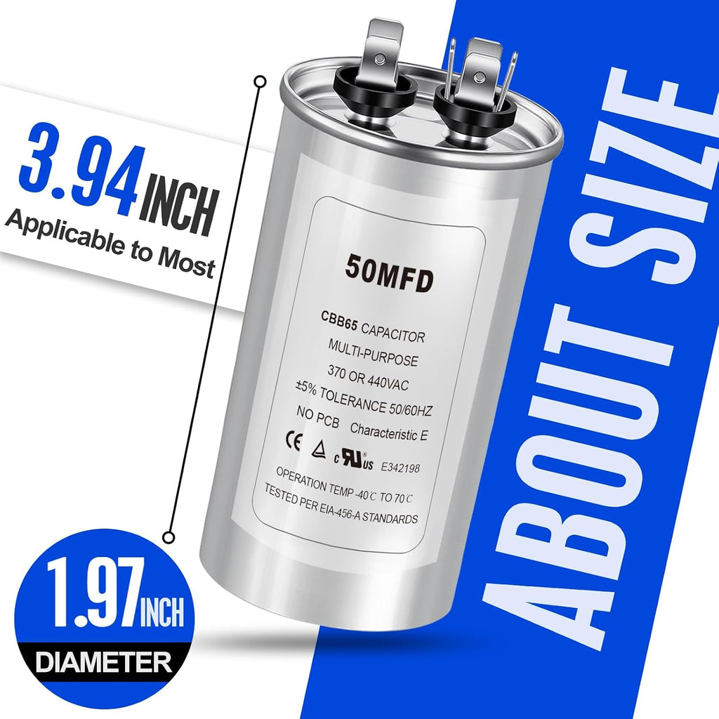 50 uF MFD ±5% 370-440VAC CBB65 Round Run Start Capacitor