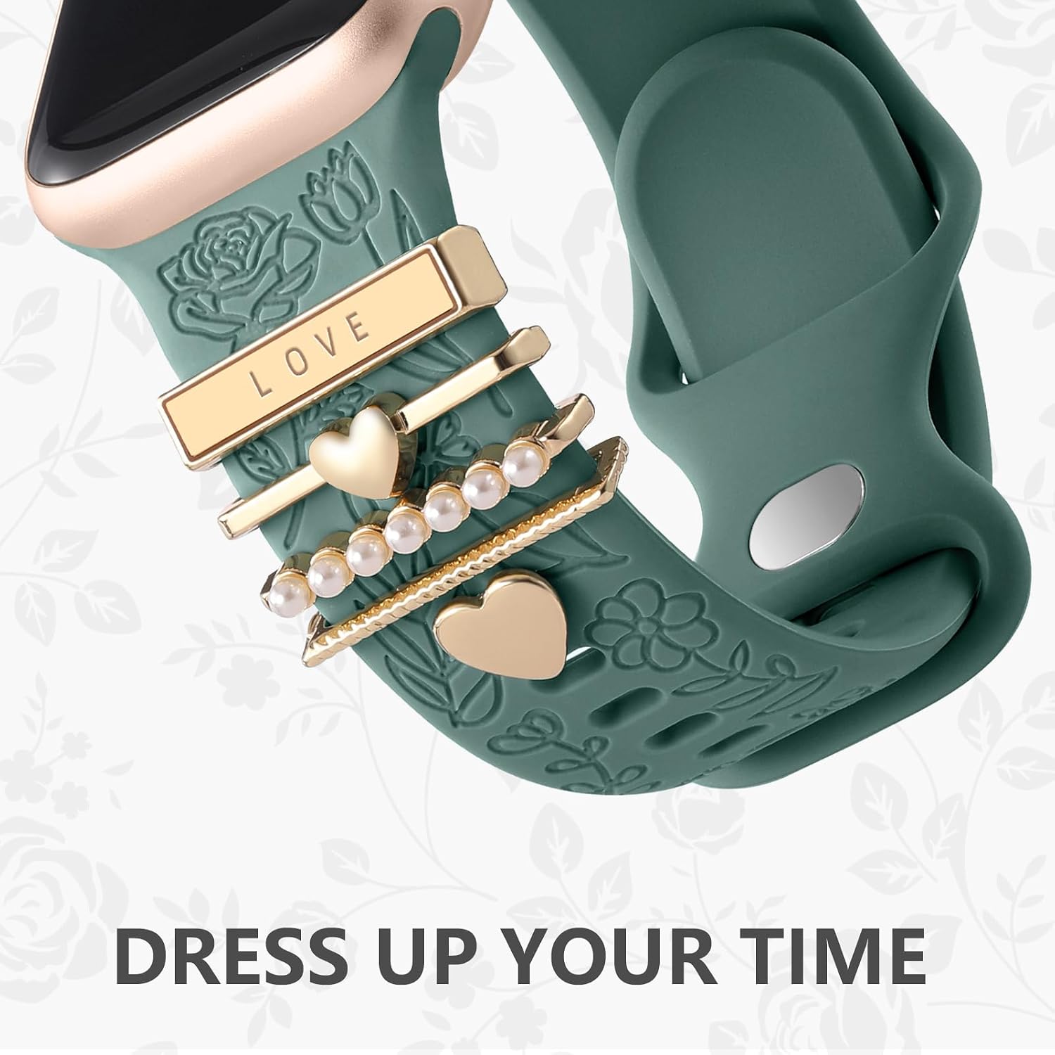 Flower Engraved Band Compatible with Apple Watch Bands for Women 40mm 38mm 41mm 42mm, Soft Silicone Strap With Dressy