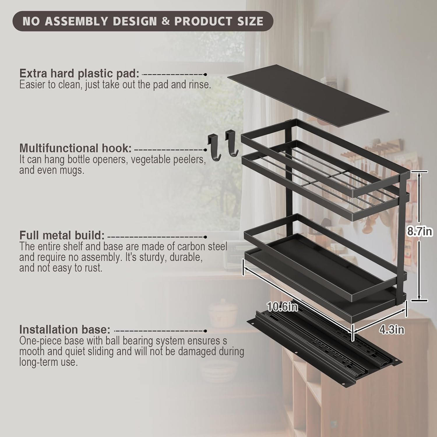 Pull Out Spice Rack Organizer for Cabinet, 2 Pack Metal Seasoning Organizer Slide Out Spice Storage Shelf No Assembly