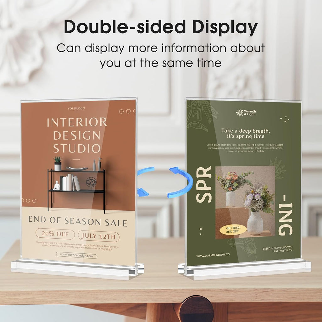 Acrylic Sign Holder 8.5" x 11" Double Sided Menu Holder, 1 Pack | Clear Acrylic, Double Sided Display, Stable