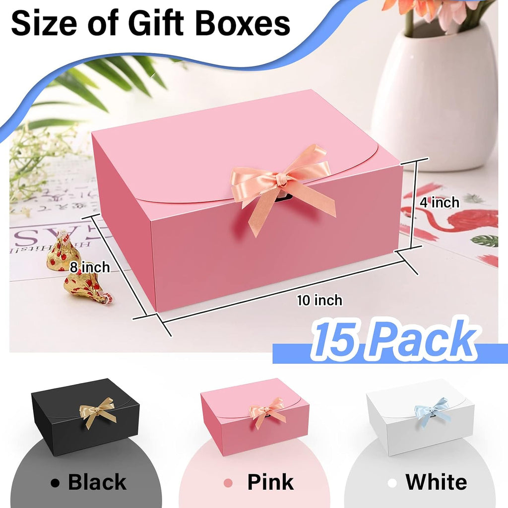 15 PCs Gift Boxes, 10X8X4 Inch Proposal Box with Ribbon, Pink Box