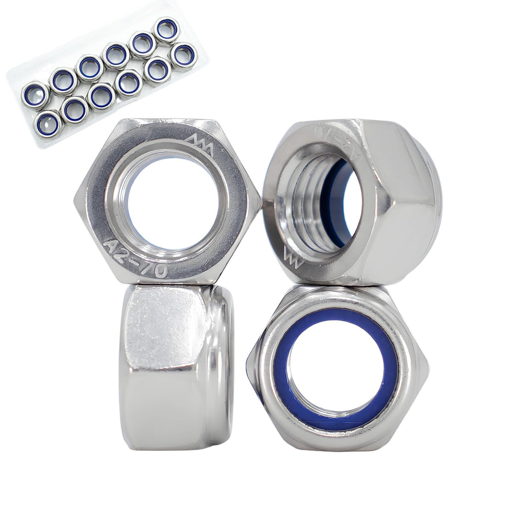 M12‑1.75 Lock Nuts, 12Pcs Stainless Steel Nylock Insert Locking Nuts