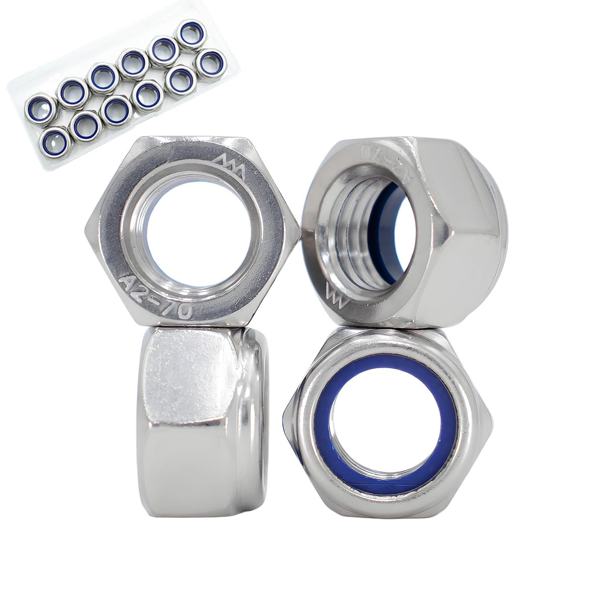 M12‑1.75 Lock Nuts, 12Pcs Stainless Steel Nylock Insert Locking Nuts