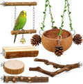 Bird Perch Bird Cage Accessories Parrot Toys Natural Wood 6Pcs Set for Parakeet Cockatiel Conure Lovebird Small