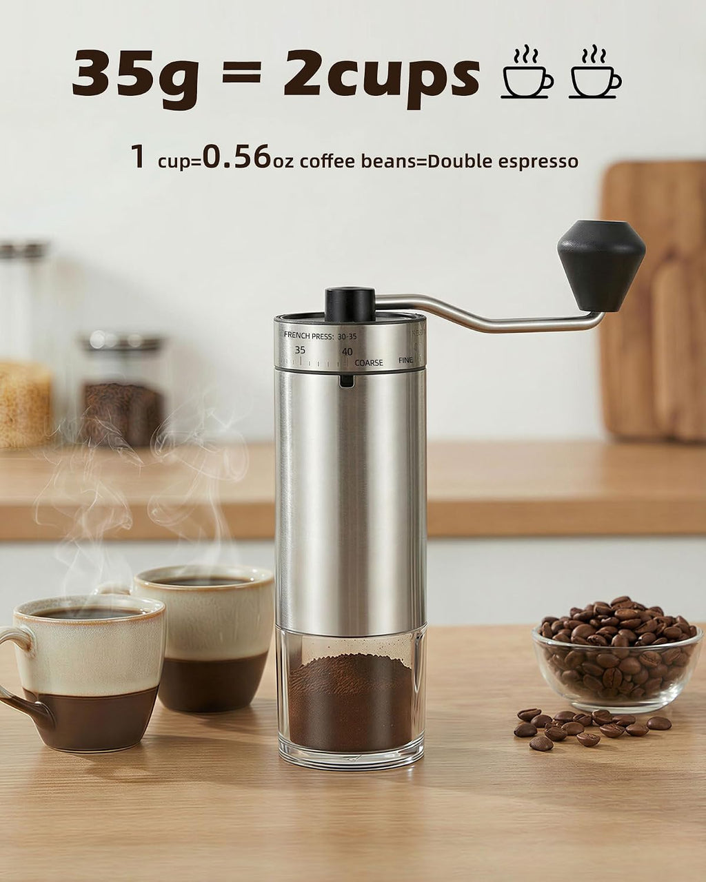Manual Coffee Grinder with 40 Adjustable Grind Settings With Ceramic Conical Burr,Handheld Grinder with Handle Crank