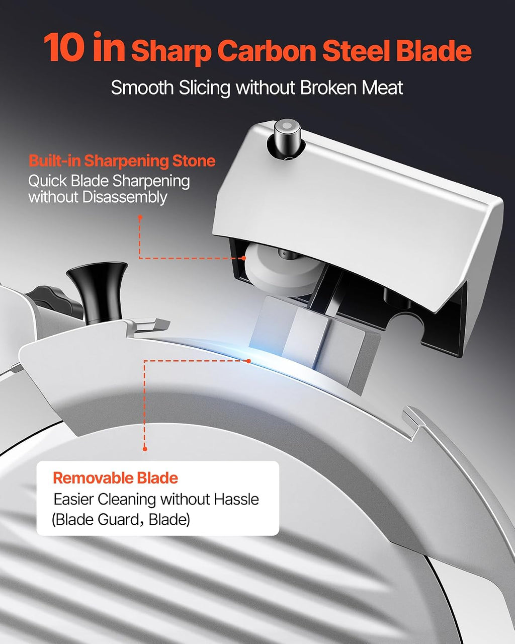 Fully Automatic Meat Slicer, 180W + 370W Commercial Food-Slicer with 10" Carbon Steel Blade, Built-In Sharpener &
