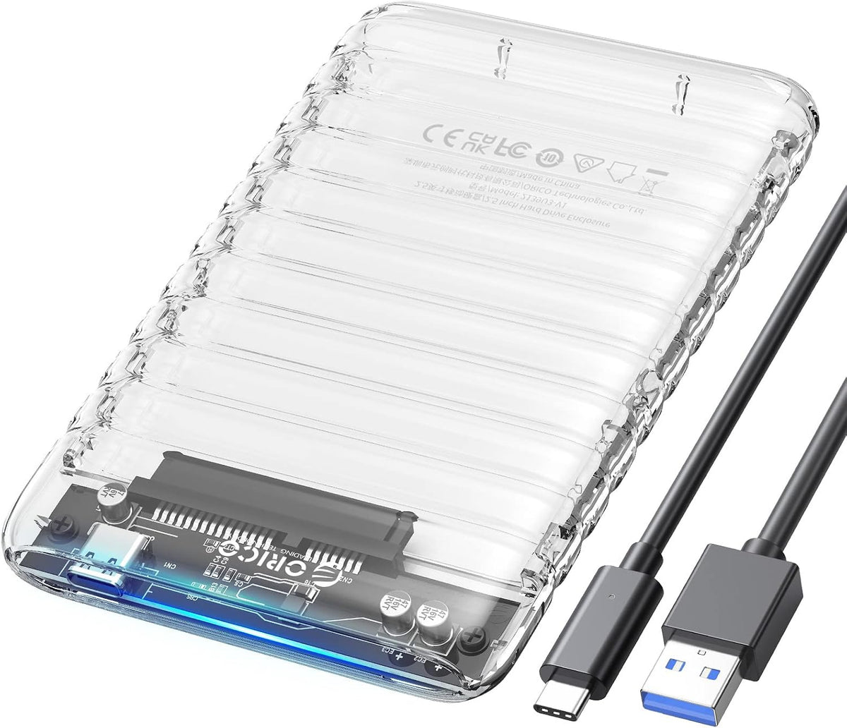 2.5 inch Hard Drive Enclosure USB C to SATA III 5Gbps Clear External Hard Drive Case for All 7mm 9.5mm 2.5 inch SATA