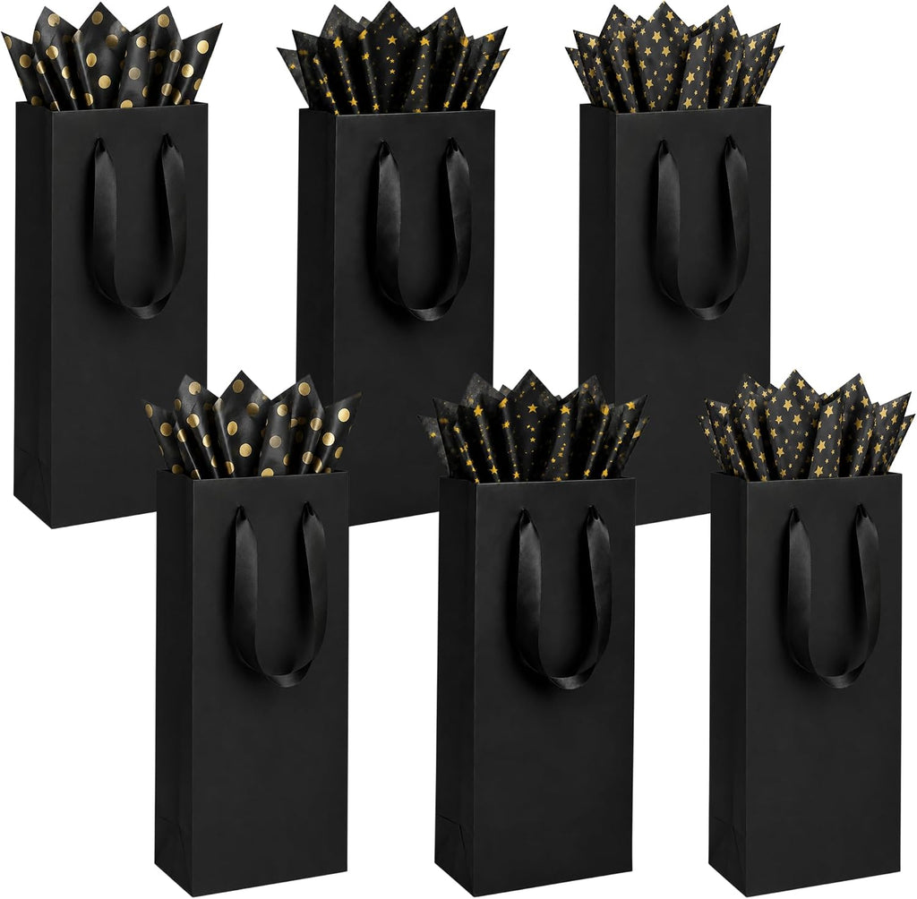 6 PCS Black Wine Gift Bag 5 "x 4" x 13 "Loose Wine Bottle Gift Bag