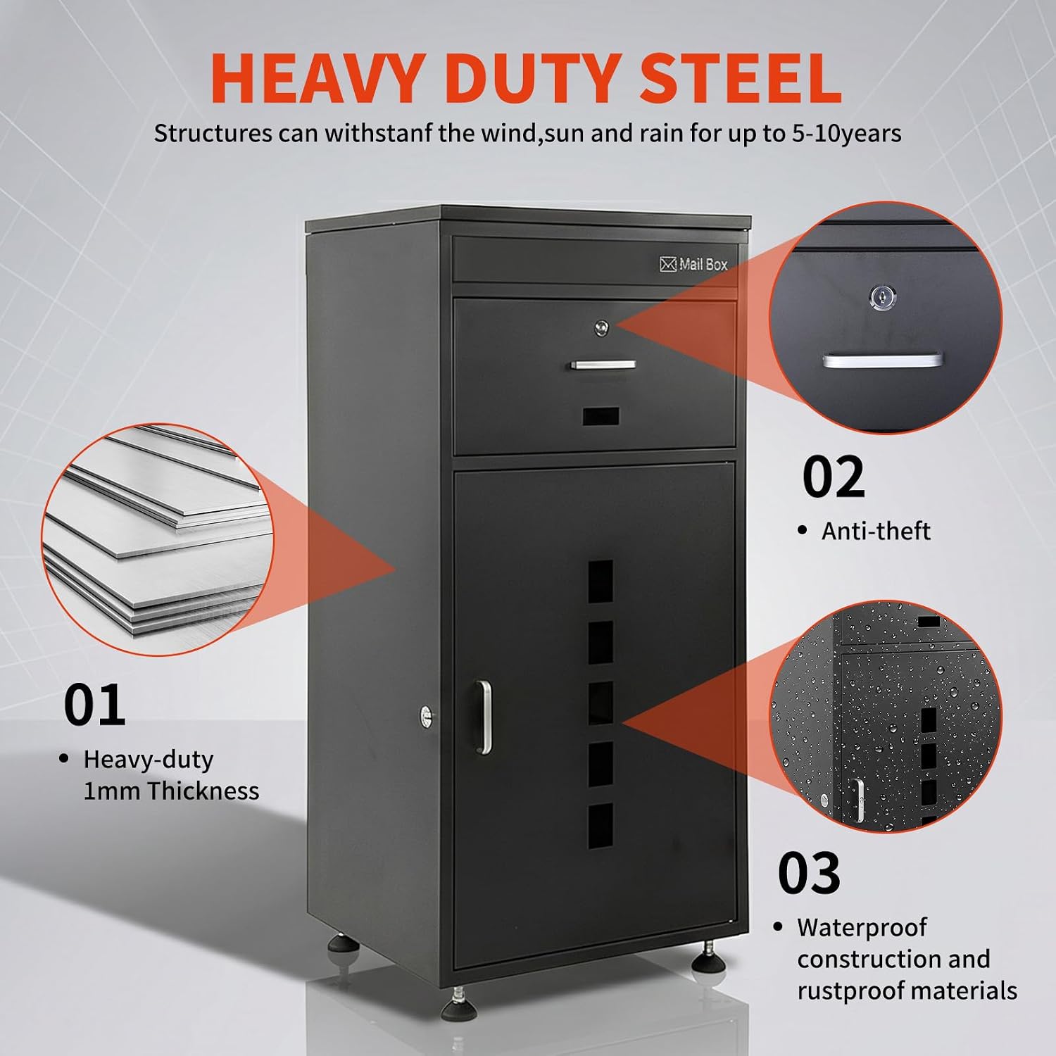 20"x 18" x 42" Extra Large Dual Compartment Lockable Package Delivery Box | Anti-Theft Flip-Top Parcel Drop Box