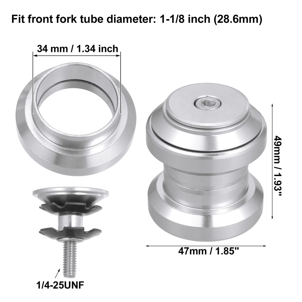 34mm 1-1/8" Threadless Bicycle Headset with Top Cap Silver Tone